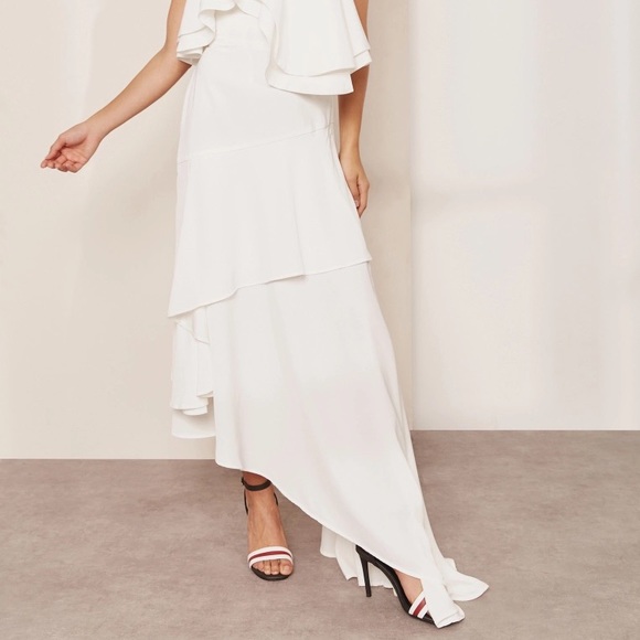 C/MEO Collective Strapless Asymmetrical Ruffle Gown Unique Elegant Dress - Picture 2 of 7